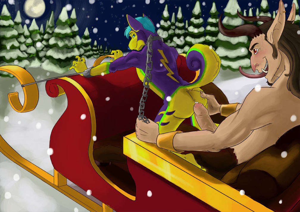 anthro butt canid canine canis chain countershade_border domestic_dog duo e621 erection fur genitals humanoid_genitalia humanoid_penis husky light male male/male mammal nordic_sled_dog outside penis pinki-husky plant purple_body purple_fur sleigh smile snow spitz tail teeth tongue tongue_out tree tropicalpanda wiskar yellow_body yellow_fur