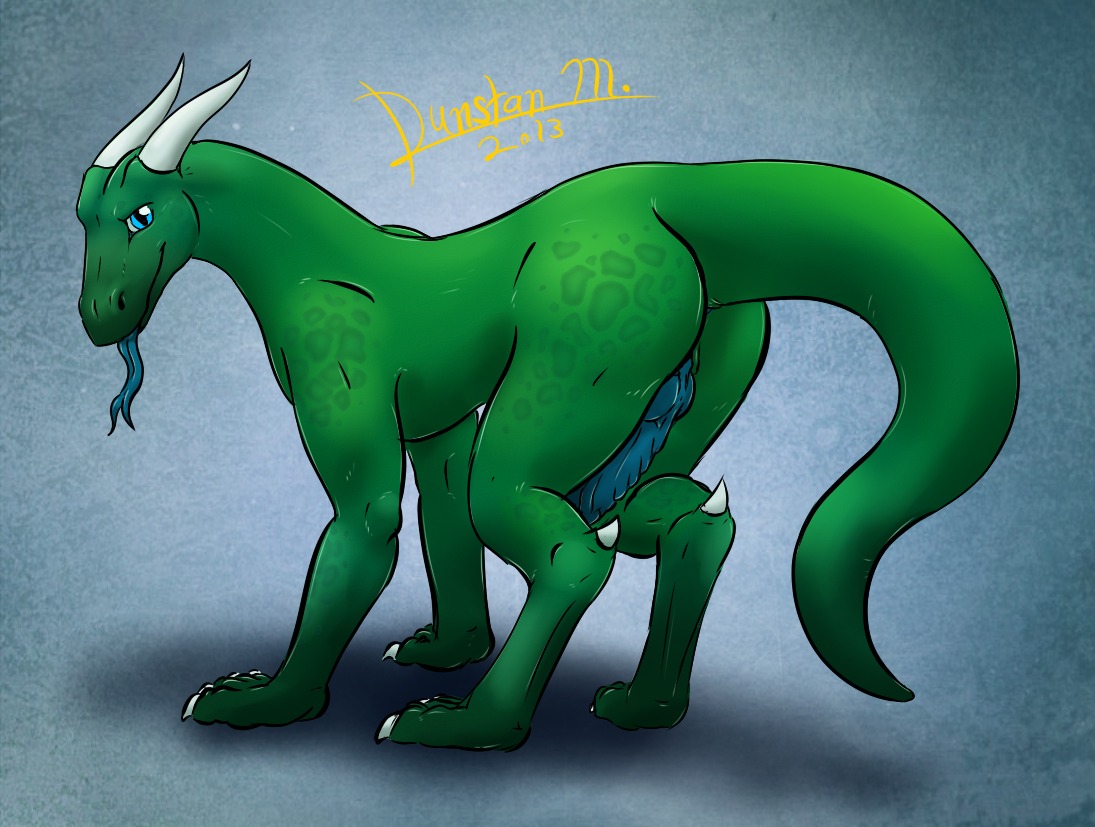 2013 blue_body blue_eyes blue_skin butt digitigrade dragon dunstanmarshall e621 erection feral forked_tongue genitals green_body green_scales horn looking_at_viewer looking_back male mythological_creature mythological_scalie mythology nude penis presenting quadruped scales scalie solo tail tongue