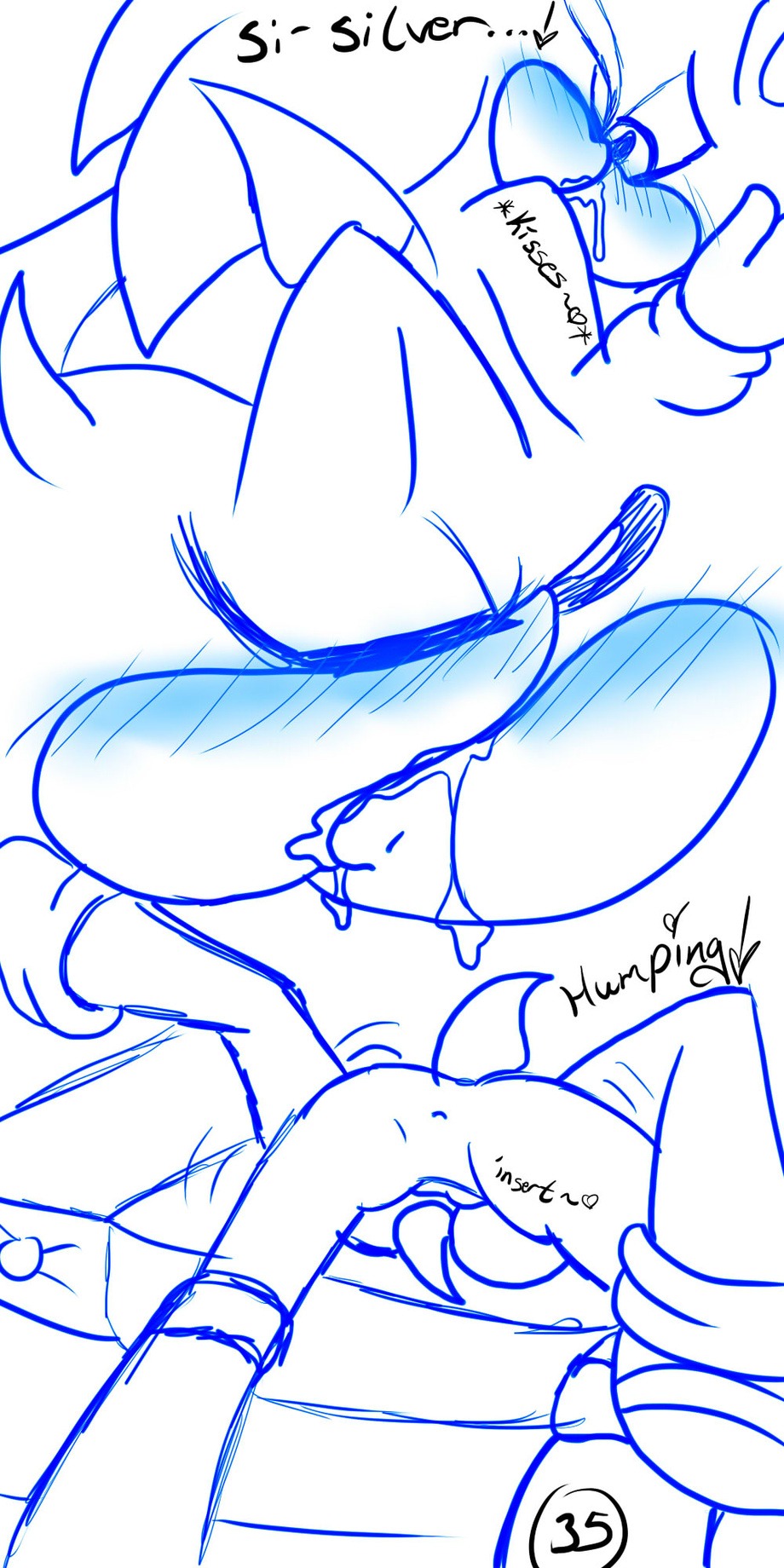 1:2 anthro anus balls blush bodily_fluids clothing comic cum cum_in_mouth cum_inside cum_kiss dialogue dominant dominant_male duo e621 english_text eulipotyphlan exclamation_point fur genital_fluids genitals hat headgear headwear hedgehog hi_res kissing male male/male mammal monochrome multiple_scenes redfirestar sega silver_the_hedgehog simple_background snowballing sonic_the_hedgehog sonic_the_hedgehog_(series) text white_background