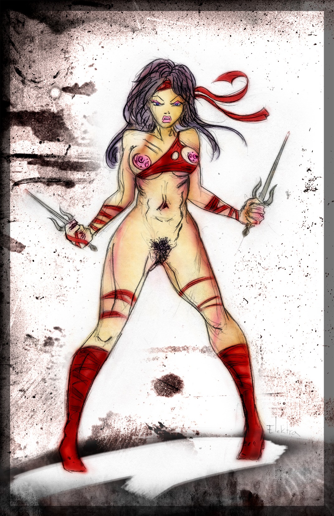 aishado daredevil_(series) elektra_natchios female marvel marvel_comics rule34 sai_(weapon) straight_hair tagme weapon