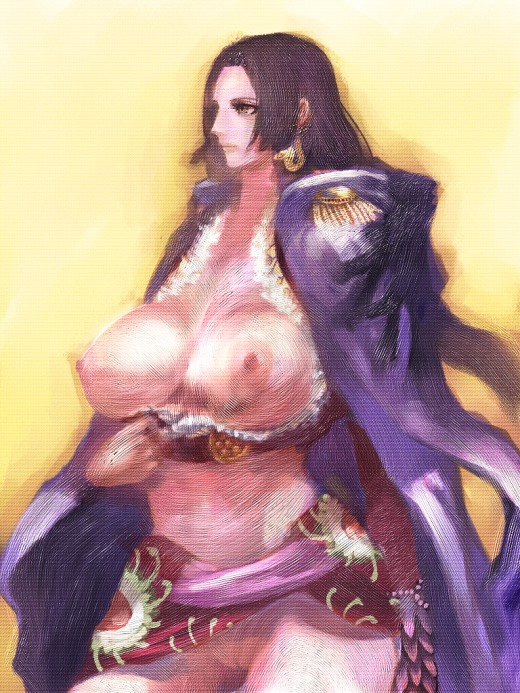 1girls black_hair boa_hancock breasts breasts_out coat female female_only nipples no_panties one_piece painting painting_(artwork) pussy rule34 skirt skirt_lift solo thigh_gap