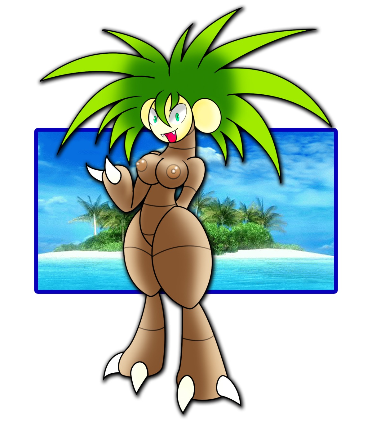 anthro breasts claws color exeggutor female female_only gb_of_bs open_mouth pokemon rule34 solo standing tagme