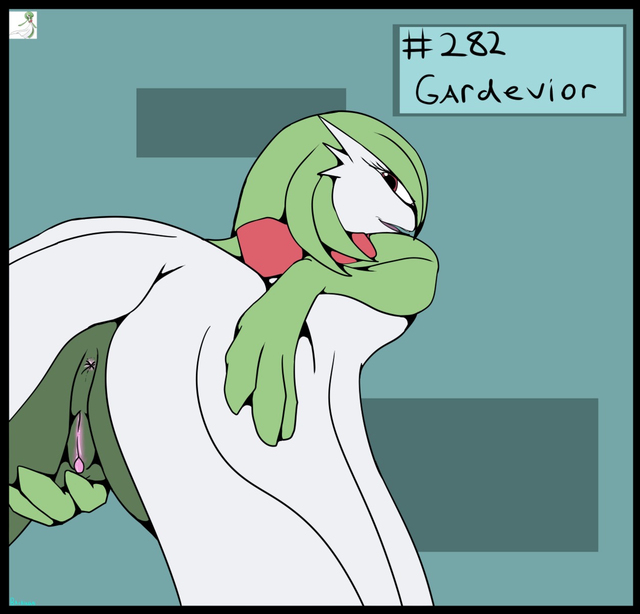 2013 anus backlash91 black_border border butt conditional_dnp digital_media_(artwork) e621 female gardevoir generation_3_pokemon genitals hi_res looking_at_viewer looking_back mammal nintendo not_furry pokemon pokemon_(species) presenting presenting_anus presenting_hindquarters presenting_vulva solo spread_legs spreading standing vulva