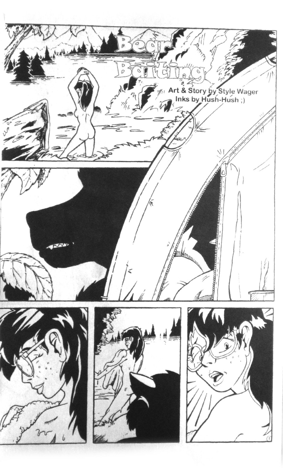 bear bear_baiting comic female human monochrome page_1 page_number rule34 style_wager