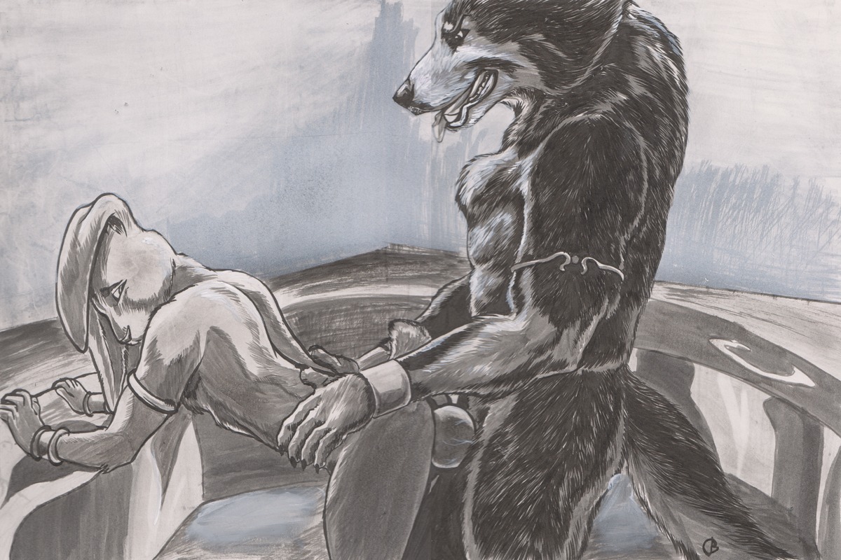 2014 3:2 anal anal_penetration anthro anus armor bent_over biceps big_muscles big_penis bracers butt canid canine canis claws dbruin duo e621 erection from_behind_position fur genitals greyscale interspecies knot lagomorph leporid looking_back male male/male male_penetrated male_penetrating male_penetrating_male mammal monochrome muscular muscular_male nipples nude open_mouth paws penetration penis predator/prey rabbit sex side_view smile standing tongue unsure wolf