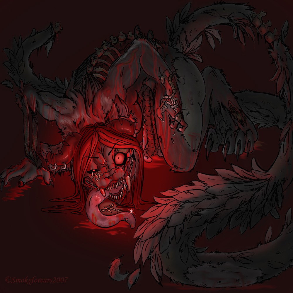 1:1 2007 arthropod blood bodily_fluids bone domestic_cat e621 feathers felid feline felis female furgonomic_piercing furgonomics gore grotesque hair horn horn_piercing insect larva long_tongue maggot mammal monster nightmare_fuel piercing rib_cage simple_background smokeforears solo tail teeth tongue tongue_piercing unknown_species veryn