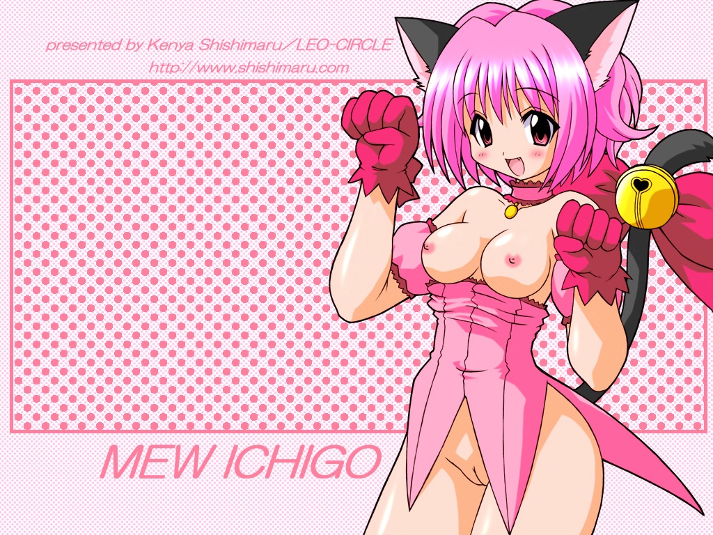 1girls breasts breasts_out female female_only ichigo_momomiya magical_girl mew_ichigo pink_hair rule34 shishimaru_ken'ya solo tagme tokyo_mew_mew