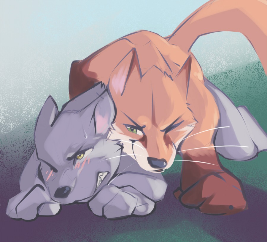anal anal_penetration anthro blush canid canine canis duo e621 fox male male/male male_penetrated male_penetrating male_penetrating_male mammal penetration sex soraslipheed tail wolf