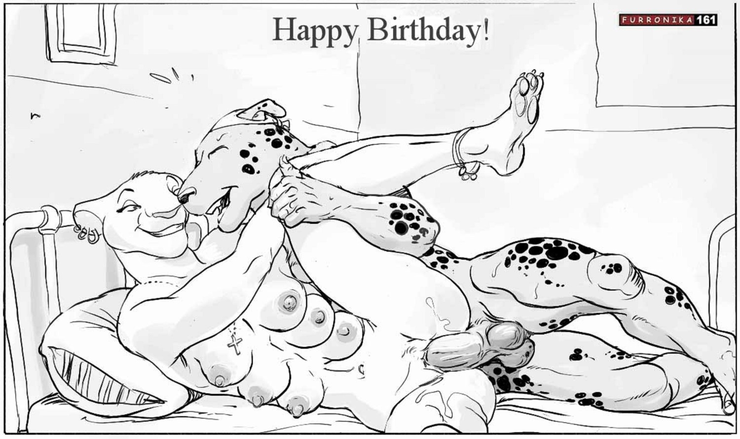 6_breasts anthro anthrofied balls bed bodily_fluids breasts canid canine cross cross_necklace disney duo e621 ear_piercing english_text erection eyes_closed feet felid female female_penetrated furniture furronika genital_fluids genitals greyscale happy happy_birthday happy_sex hi_res hindpaw interspecies jewelry lion lying male male/female male_penetrating male_penetrating_female mammal monochrome multi_breast nala_(the_lion_king) navel necklace nipples nude on_side pantherine pawpads paws penetration penile penile_penetration penis penis_in_vagina piercing pillow sex soles spots text the_lion_king toes vaginal vaginal_fluids vaginal_penetration vulva