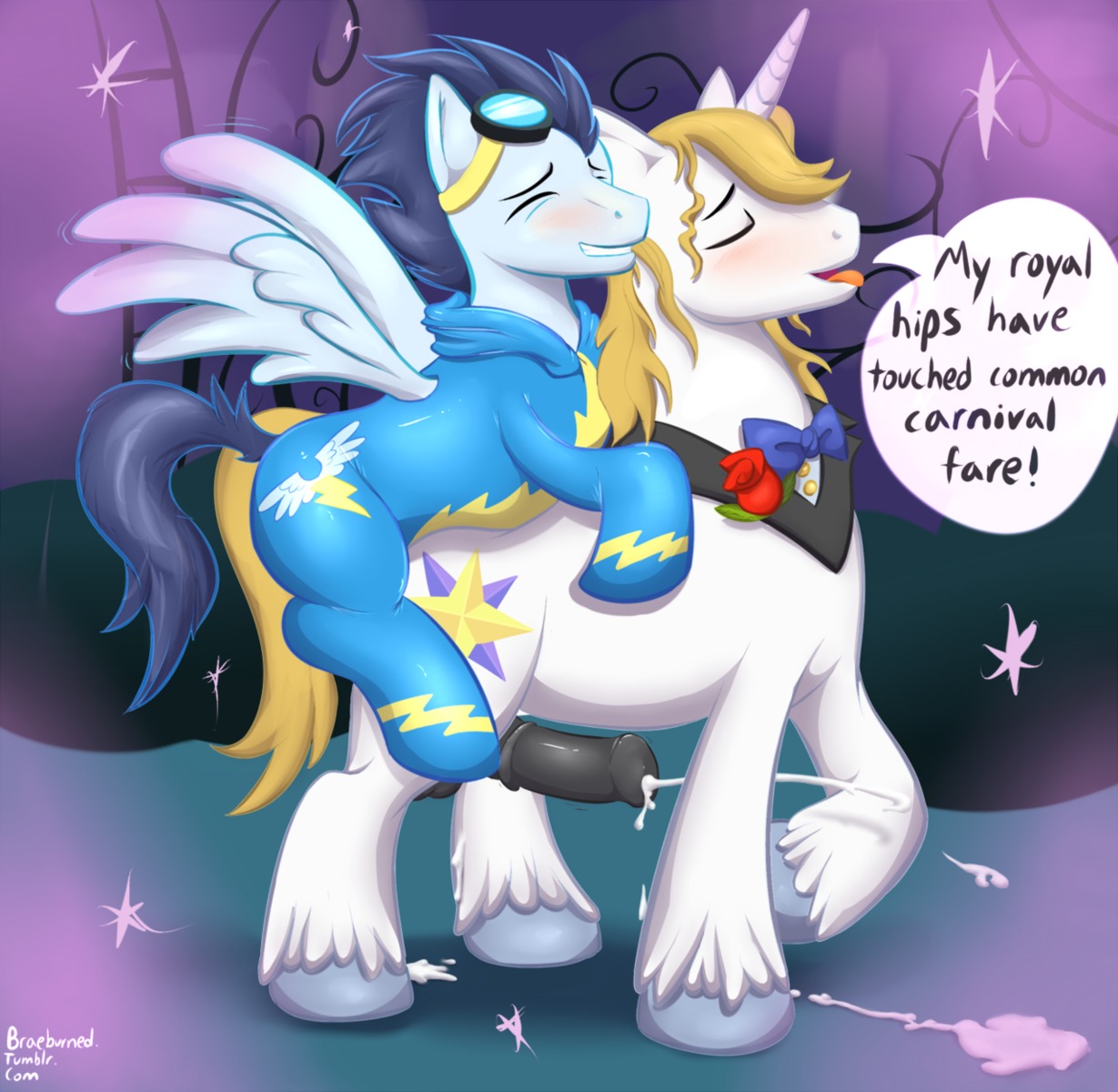 all_fours anal anal_orgasm anal_penetration animal_genitalia animal_penis blue_body blue_feathers blush bodily_fluids braeburned cum cum_while_penetrated cumshot cutie_mark dialogue digital_drawing_(artwork) digital_media_(artwork) doggystyle duo e621 ejaculation english_text equid equine equine_genitalia equine_penis erection eyes_closed eyewear feathered_wings feathers feral feral_on_feral feral_penetrated feral_penetrating feral_penetrating_feral friendship_is_magic from_behind_position genital_fluids genitals goggles hands-free hasbro hi_res hooves horn intraspecies jackle_app larger_penetrated male male/male male_penetrated male_penetrating male_penetrating_male mammal mane my_little_pony mythological_creature mythological_equine mythology orgasm pegasus penetration penile penile_penetration penis penis_in_ass prince_blueblood_(mlp) quadruped sex size_difference soarin_(mlp) tail text third-party_edit tongue tongue_out unicorn wing_boner wings wonderbolts_(mlp)
