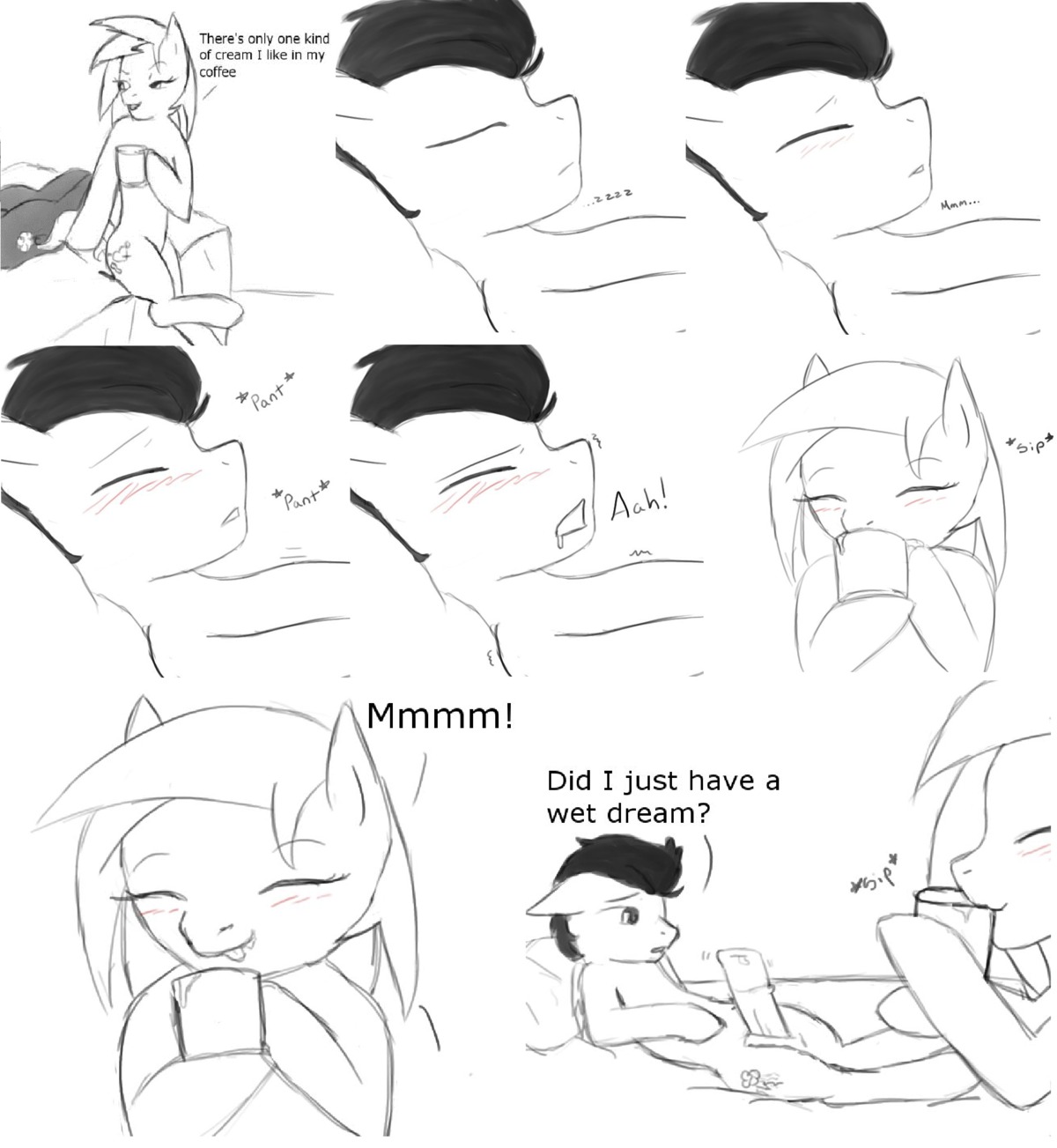 agge aggerey black_and_white bodily_fluids cielo_rey comic cum cutie_mark dialogue drinking duo e621 english_text equid equine erection eyes_closed fan_character female feral flightless genital_fluids genitals hasbro hi_res horse innuendo male mammal monochrome my_little_pony oral penis pony simple_background text white_background