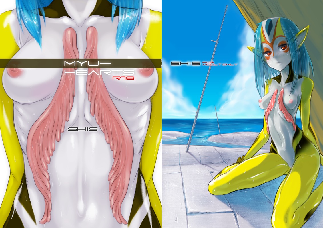 aquatic blue_hair blue_submarine_no._6 breasts e621 female gills hair humanoid humanoid_pointy_ears monster_girl_(genre) mutio nipples non-mammal_nipples nude pointy_ears red_eyes sea solo water ze