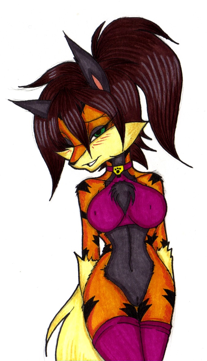 anthro anthrofied arcanine black_body black_fur blush blush_lines bottomless bottomless_anthro bottomless_female breasts brown_hair canid canine chest_tuft clothed clothing e621 eyelashes female female_anthro fluffy fluffy_tail fur generation_1_pokemon genitals green_eyes hair ivanks legwear mammal nintendo orange_body orange_fur pokemon pokemon_(species) pokemorph ponytail simple_background solo stockings tail tuft vulva white_background
