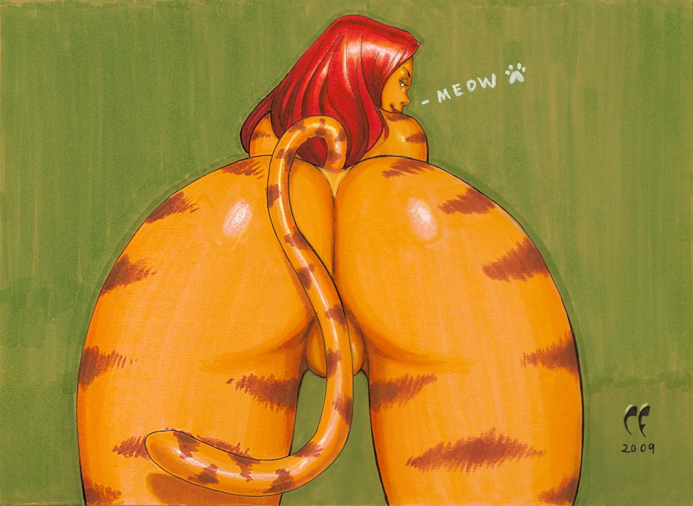1girls 2009 ass avengers big_ass big_butt cat_girl catgirl chris_foulkes female female_only long_hair looking_at_viewer looking_back marvel marvel_comics meow red_hair rule34 smile solo straight_hair tail text thick_thighs tigra