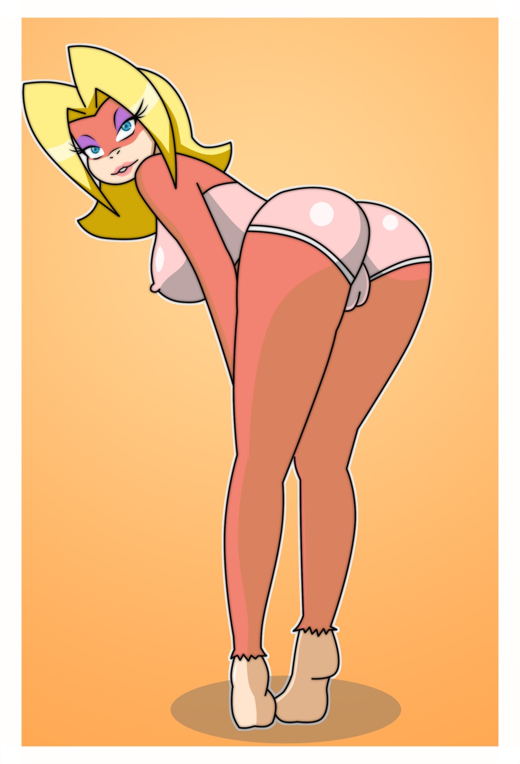 anthro blackangel014 blonde_hair blue_eyes breasts butt camel_toe candy_kong donkey_kong_(series) e621 female gradient_background hair half-closed_eyes haplorhine hi_res kong looking_at_viewer mammal monkey narrowed_eyes nintendo nipples presenting primate simple_background solo