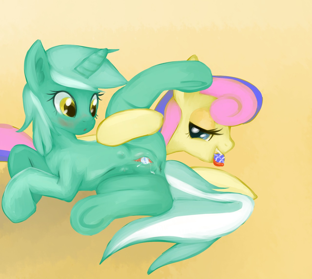 2012 anus blue_eyes blush bonbon_(mlp) candy dessert digital_media_(artwork) digital_painting_(artwork) duo e621 earth_pony equid equine female feral food friendship_is_magic genitals hasbro hooves horn horse lyra_heartstrings_(mlp) mammal my_little_pony mythological_creature mythological_equine mythology painting_(artwork) pony ponylicking tail teats unicorn vulva yellow_eyes