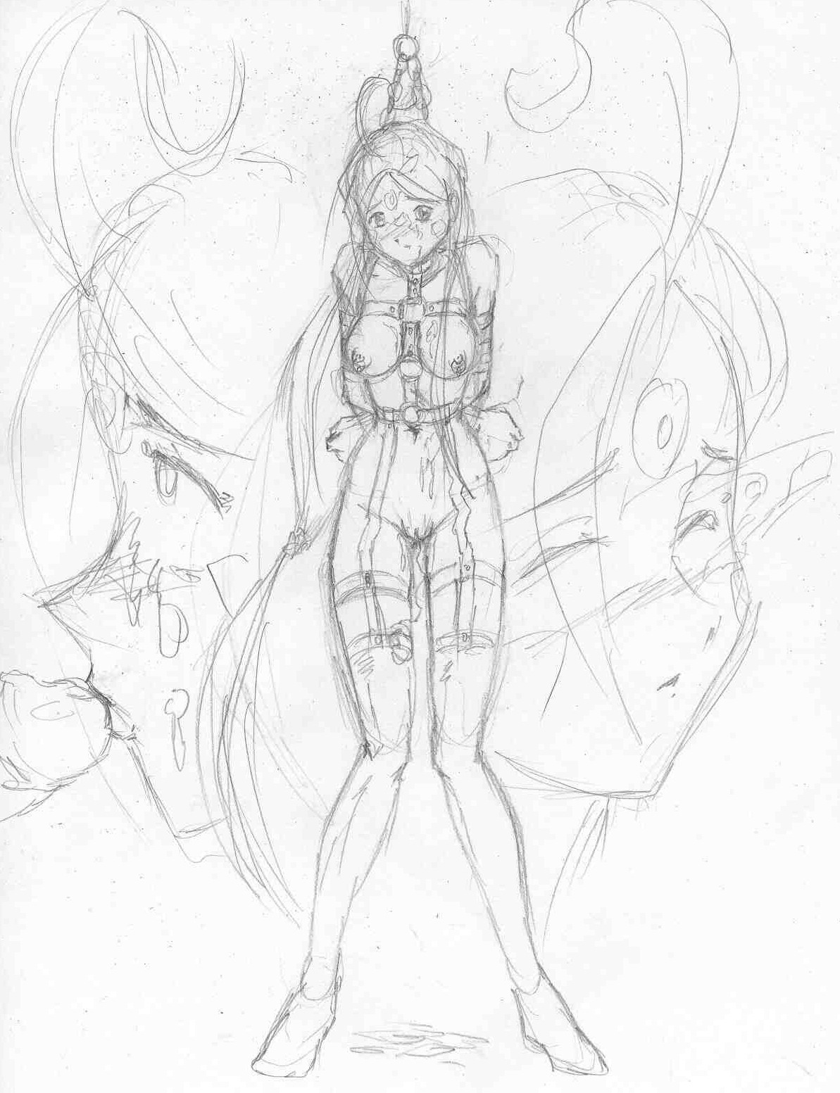 bondage breasts female godofchaos male monochrome nipples oh_my_goddess! penis pussy rule34 sketch skuld small_breasts thigh_gap