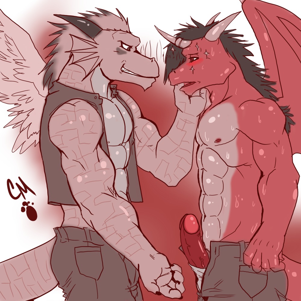 1:1 abs anthro biceps big_muscles bodily_fluids bottomwear claws clothed clothing dragon duo e621 erection fangs genitals grey_eyes grin horn hypnosis komboochie male male/male mind_control muscular muscular_male mythological_creature mythological_scalie mythology nipples open_bottomwear open_clothing open_pants pants pecs penis penis_poking_out red_eyes ringed_eyes scalie sketch smile standing sweat tail teeth topwear undressing vest