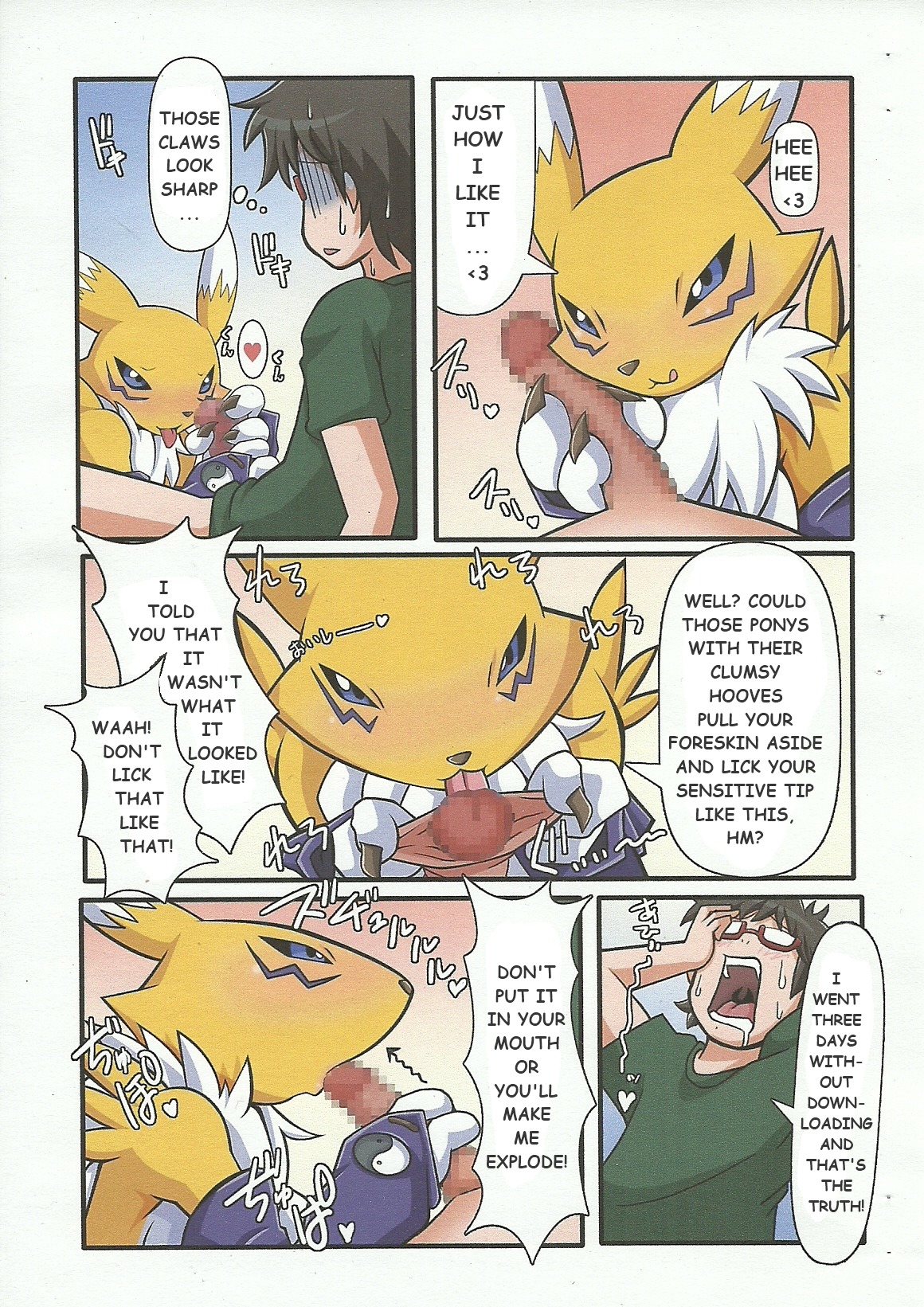anthro anthro_penetrated armwear bandai_namco biped black_sclera blue_eyes blush bodily_fluids canid canine censored chest_tuft clothing digimon digimon_(species) digiphilia drooling duo e621 elbow_gloves english_text erection fellatio female female_on_human female_penetrated foreskin foreskin_play foreskin_pull fur genitals gloves handwear hi_res human human_on_anthro human_penetrating human_penetrating_anthro humanoid_genitalia humanoid_penis inaba_hayato_(rapid-rabbit) interspecies licking male male/female male_on_anthro male_penetrating male_penetrating_female mammal mosaic_censorship nude oral oral_penetration penetration penile penis penis_lick rapid-rabbit renamon retracted_foreskin saliva sex sweat text tongue tongue_out tuft white_body white_fur yellow_body yellow_fur