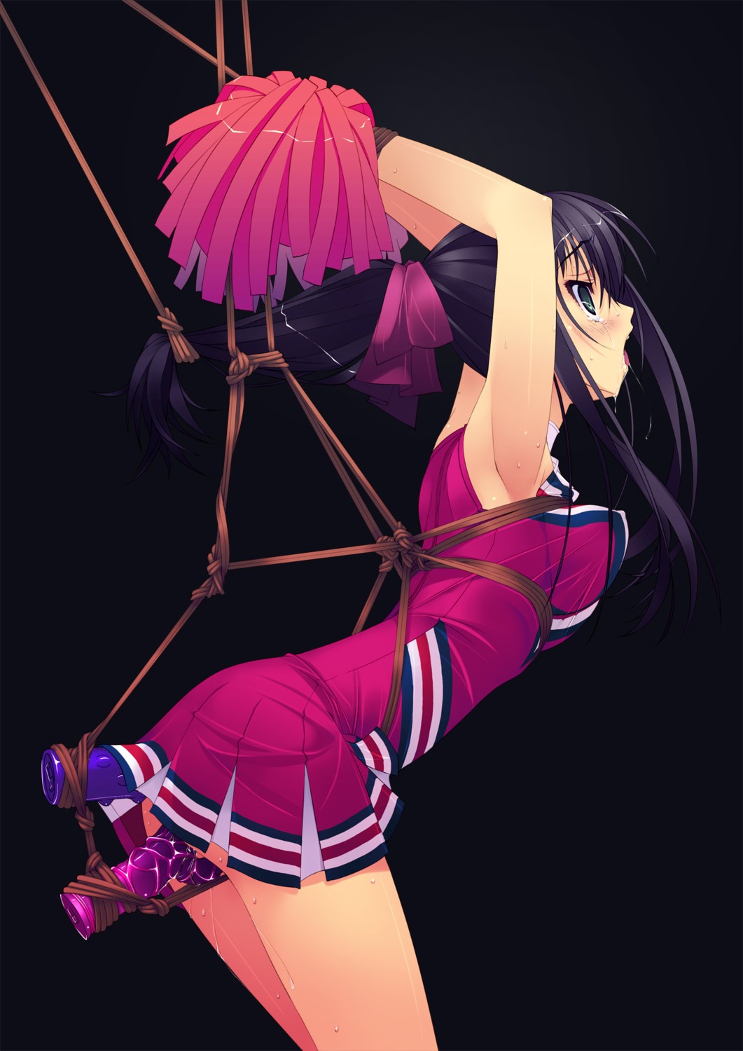 1girls anal anal_insertion arched_back arms_behind_head black_background black_hair blank_background blush bondage bound_wrists breasts cheerleader dildo double_penetration erect_nipples f-ism female female_focus female_human female_only fucked_silly green_eyes highres human human_female human_focus human_only insertion long_hair murakami_suigun nipples open_mouth original plain_background pokies pom_poms ponytail pussy pussy_juice pussy_plug restrained rule34 saliva sex_toy skirt solid_color_background solo solo_female solo_focus tear tied_hair tongue vaginal_insertion vaginal_penetration vibrator