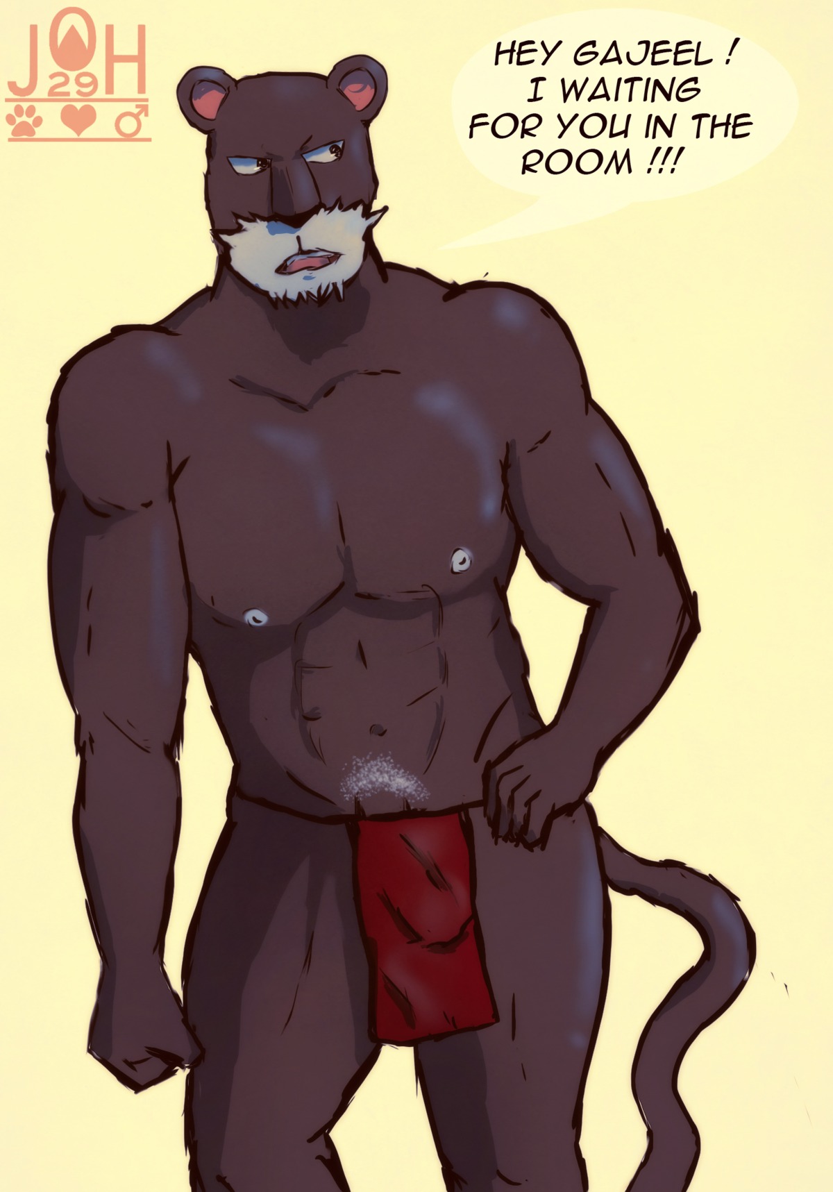 2013 abs anthro asian_clothing barazoku biceps big_muscles black_body black_fur black_nose bulge clothed clothing dialogue domestic_cat e621 east_asian_clothing english_text erection fairy_tail felid feline felis fundoshi fur genitals hair hi_res japanese_clothing joh29 male mammal muscular muscular_male nipples open_mouth pantherine pantherlily pecs penis penis_base pose sea sketch slayer solo text topless underwear water
