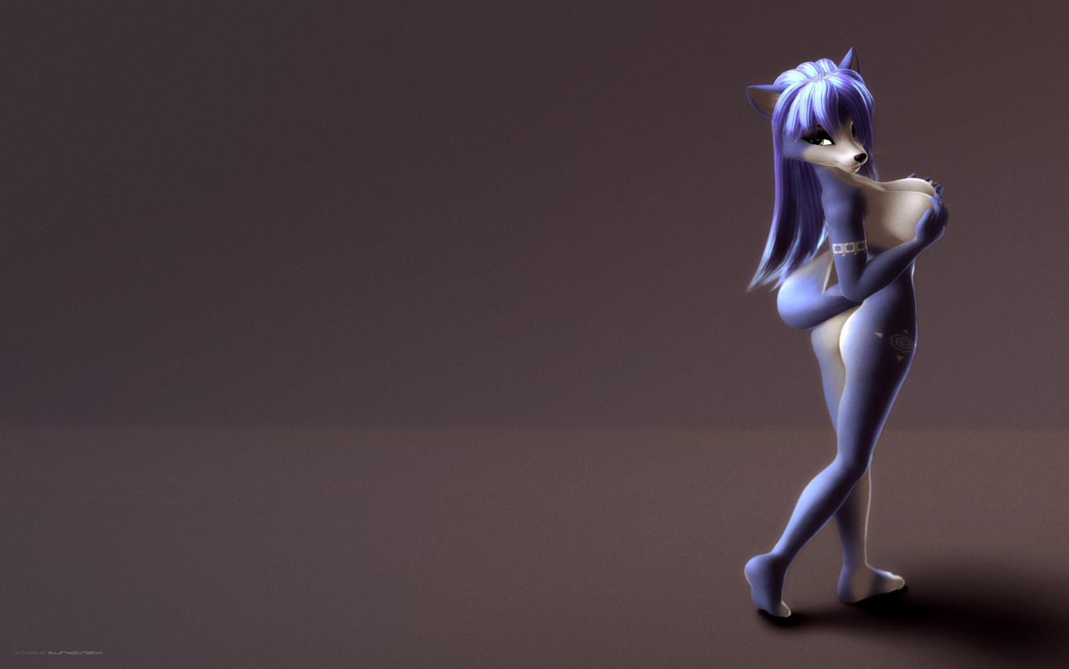 3d anthro ass back_view barefoot black_nose blue_fur blue_hair breasts color female female_only fox fur furry furry_ass furry_breasts furry_ears furry_tail green_eyes hair krystal krystal_(littledragon) long_hair looking_back nude open_eyes pointy_ears rule34 solo standing star_fox tail turbosock whiskers white_fur