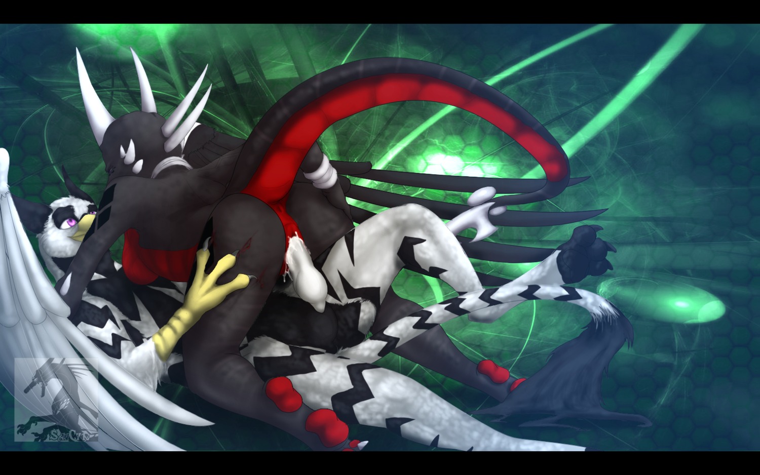 abstract_background anthro anthro_only anus avian blood breasts collar cum cum_in_pussy cum_inside cynder cynder-the-dragon dragon female gryphon male markings mythological_avian mythological_creature mythological_scalie mythology no_humans penis pink_eyes pussy rule34 savage_(doktor-savage) scale scalie sex smile spyro_the_dragon stripes tail wings