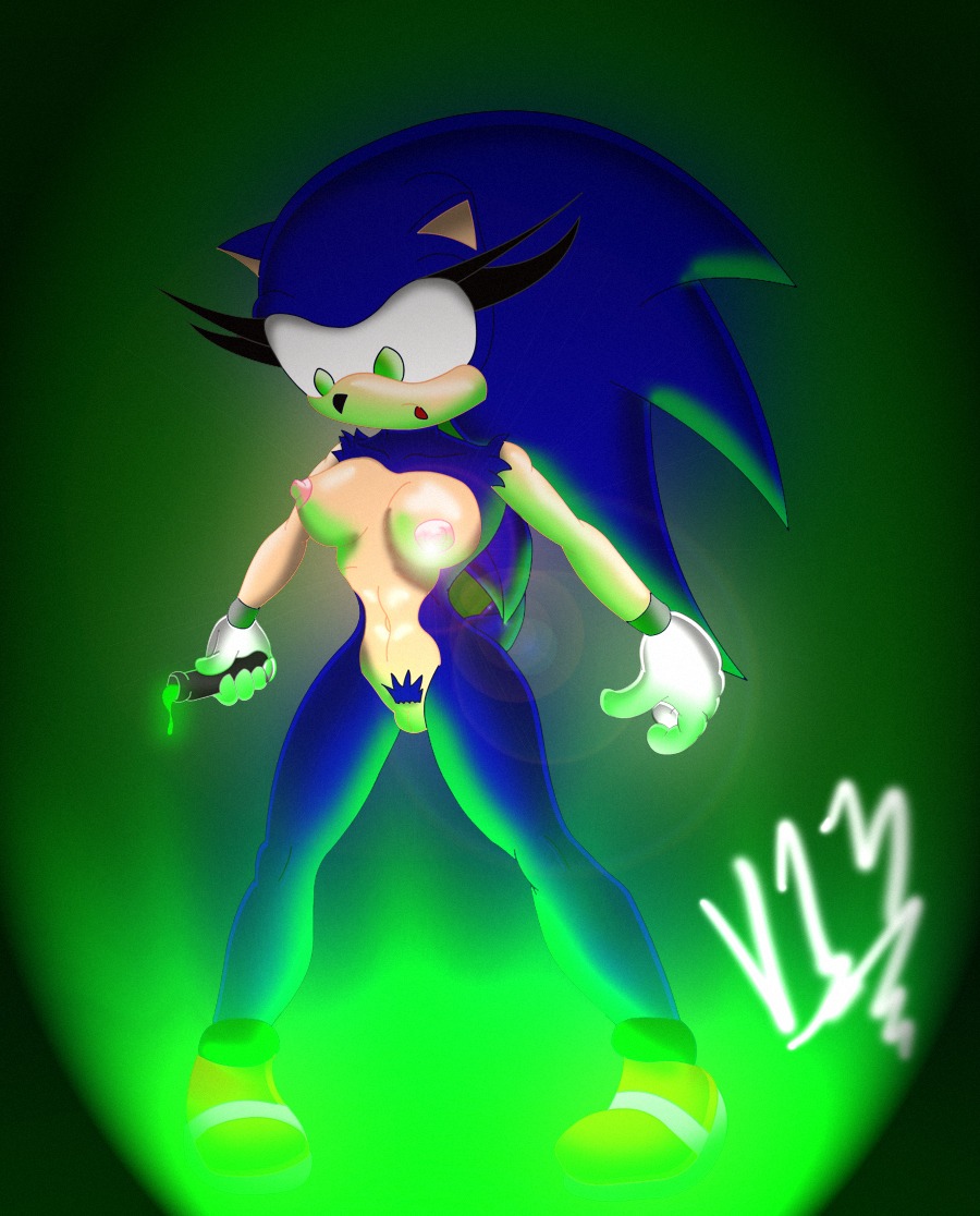 anthro breasts exposed_torso female female_only footwear front_view fur glowing handwear hedgehog humanoid nude rule34 rule_63 sega solo sonic_(series) sonic_the_hedgehog standing straight_hair tagme v13