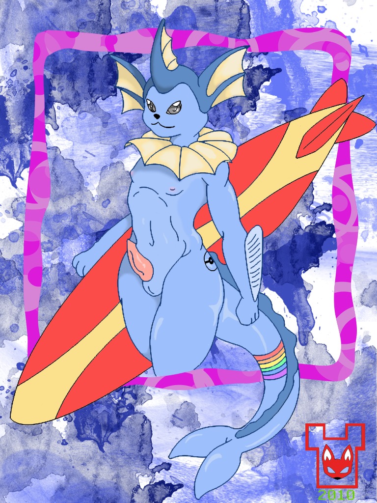 2010 anthro color eeveelution male male_only nintendo nipples nude pok&eacute;mon_(species) pokemon pokemon_(species) rule34 solo standing surfboard tagme vaporeon