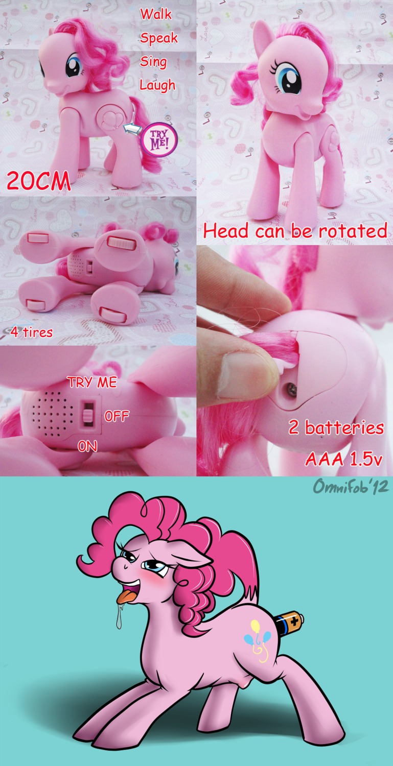 2012 battery bodily_fluids cutie_mark disembodied_hand drooling duo e621 earth_pony english_text equid equine female feral friendship_is_magic hasbro hi_res horse improvised_dildo improvised_sex_toy mammal my_little_pony omnifob open_mouth penetration pinkie_pie_(mlp) pony real saliva solo_focus tail teats text tongue tongue_out toy vaginal what