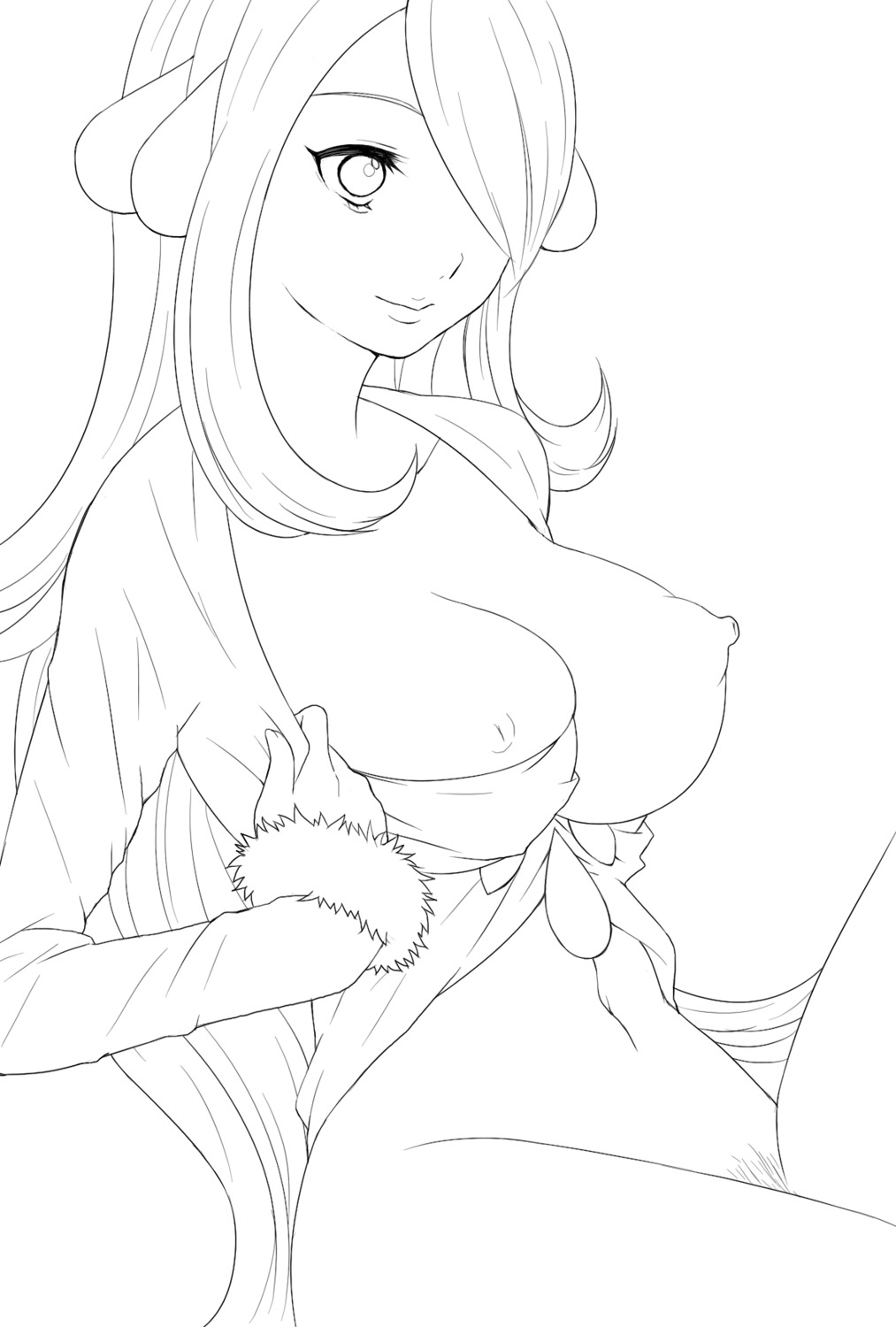 cynthia_(pokemon) female female_only human human_only monochrome nintendo pokemon pokemon_champion rule34 solo