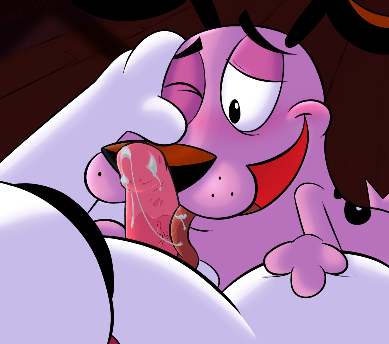 anthro balls beagle black_nose bodily_fluids brian_griffin canid canine canis cartoon_network courage_the_cowardly_dog courage_the_cowardly_dog_(character) crossover cum cum_on_penis cum_on_tongue cum_string domestic_dog duo e621 erection faceless_character faceless_male family_guy fur genital_fluids genitals hi_res hunting_dog licking male male/male male_penetrated male_penetrating male_penetrating_male mammal nepp nude on_model one_eye_closed oral penetration penile penis penis_lick scent_hound sex smile solo_focus tongue tongue_out vein veiny_penis