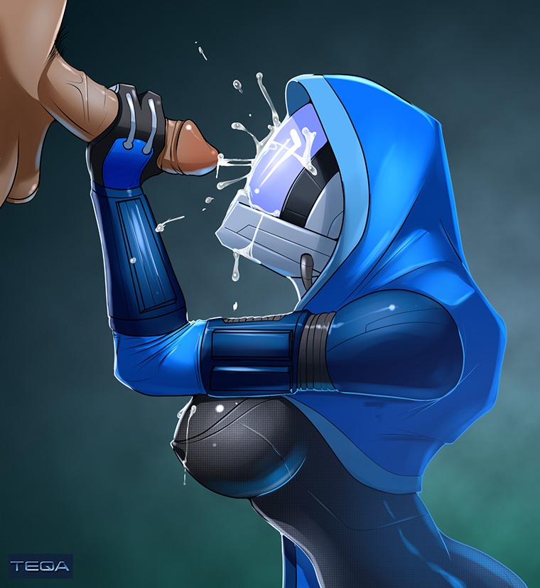 aleen'zeta alien alien_humanoid balls big_breasts bioware bodily_fluids breasts clothed clothing cum cum_on_breasts cum_on_face cum_on_mask cumshot duo e621 ejaculation electronic_arts erection faceless_character faceless_male female female_focus genital_fluids genitals handjob human human_on_humanoid humanoid humanoid_genitalia humanoid_penis interspecies male male/female mammal mask mass_effect not_furry orgasm penile penis quarian sex simple_background solo_focus teqa