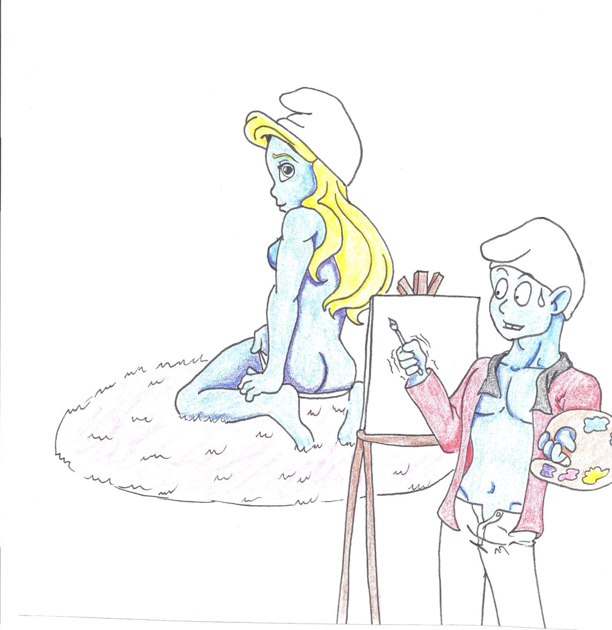 blue_skin female painter_smurf rule34 smurfette tagme the_smurfs