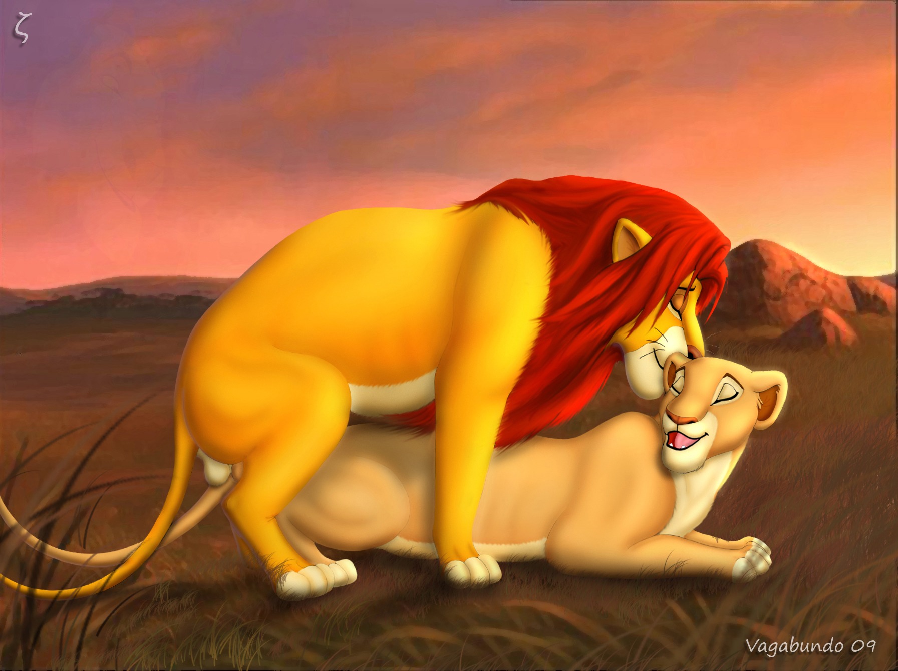all_fours backsack balls canon_couple detailed_background digitigrade disney doggystyle duo e621 eyes_closed felid female feral feral_on_feral from_behind_position fur genitals grass hi_res lion looking_back lying male male/female mammal mounting multicolored_body multicolored_fur nala_(the_lion_king) on_front open_mouth outside outside_sex pantherine plant romantic romantic_ambiance romantic_couple savanna sex side_view simba_(the_lion_king) smile tail tan_body tan_fur the_lion_king two_tone_body two_tone_fur vagabundo yellow_body yellow_fur