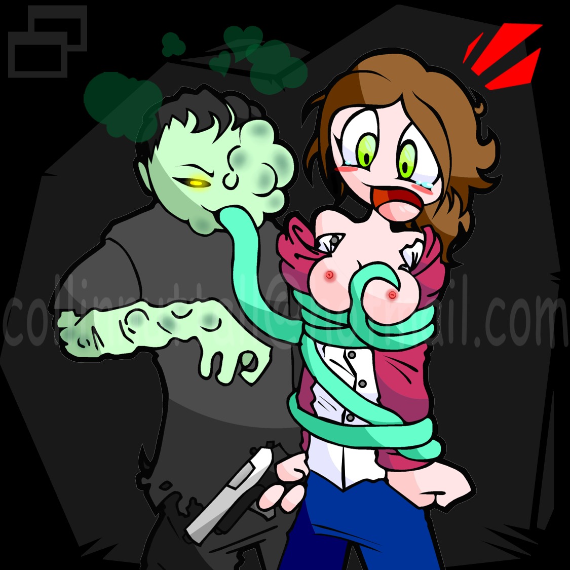 1boy 1girls 2d assisted_exposure bare_breasts breast_focus breasts exposed exposed_breasts female left_4_dead left_4_dead_(series) male monster nipples rule34 slushy smoker_(left_4_dead) straight tagme tentacle tentacle_sex zoey_(left_4_dead) zombie