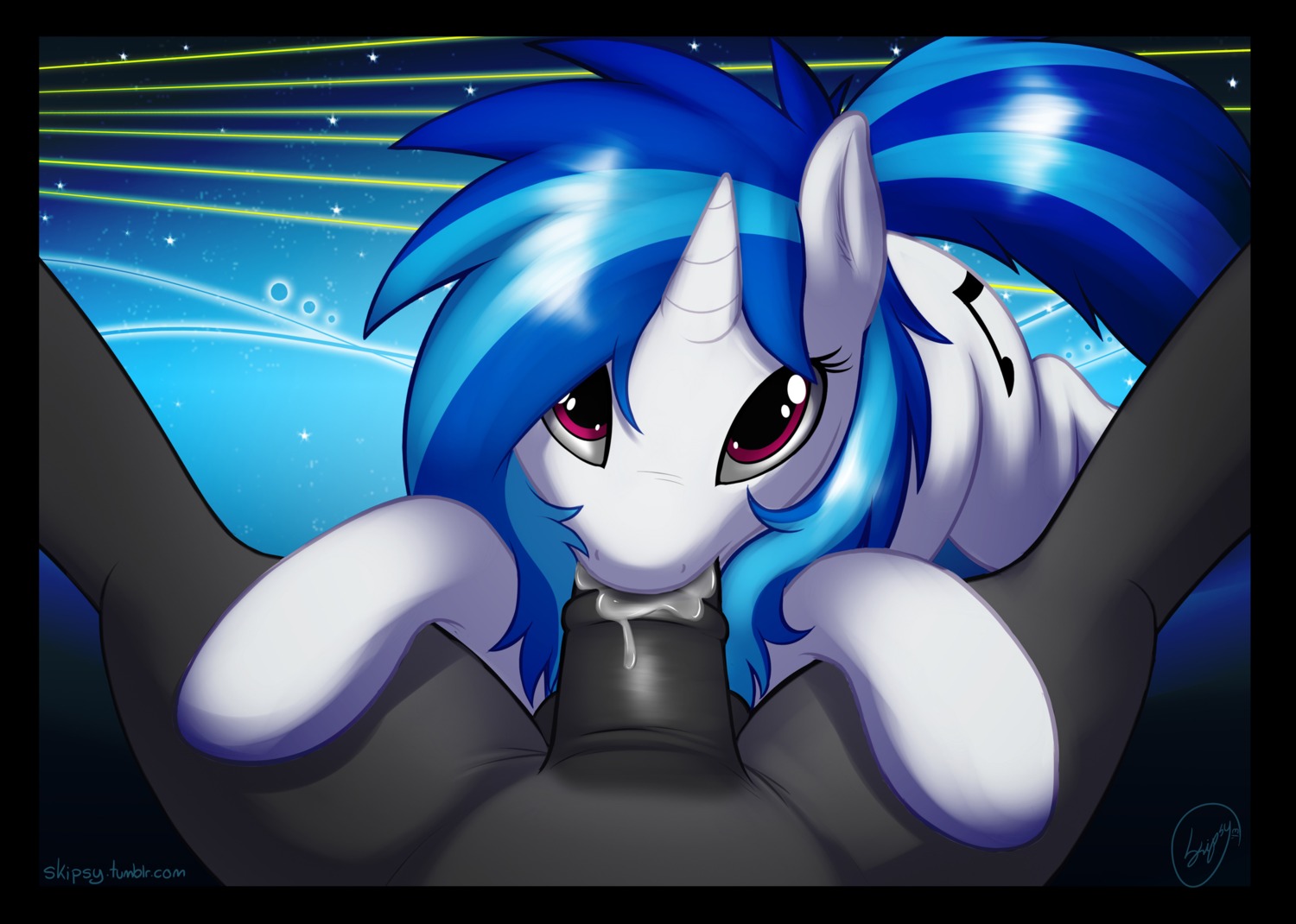 2013 black_border blue_hair bodily_fluids border cum cum_in_mouth cum_inside cutie_mark duo e621 equid equine erection faceless_character faceless_male fellatio female female_focus female_penetrated feral first_person_view friendship_is_magic genital_fluids genitals hair hasbro hi_res horn looking_at_viewer male male/female male_penetrating male_penetrating_female male_pov mammal my_little_pony mythological_creature mythological_equine mythology oral oral_penetration penetrating_pov penetration penile penis quadruped red_eyes sex signature skipsy solo_focus spread_legs spreading tail unicorn vinyl_scratch_(mlp) white_body