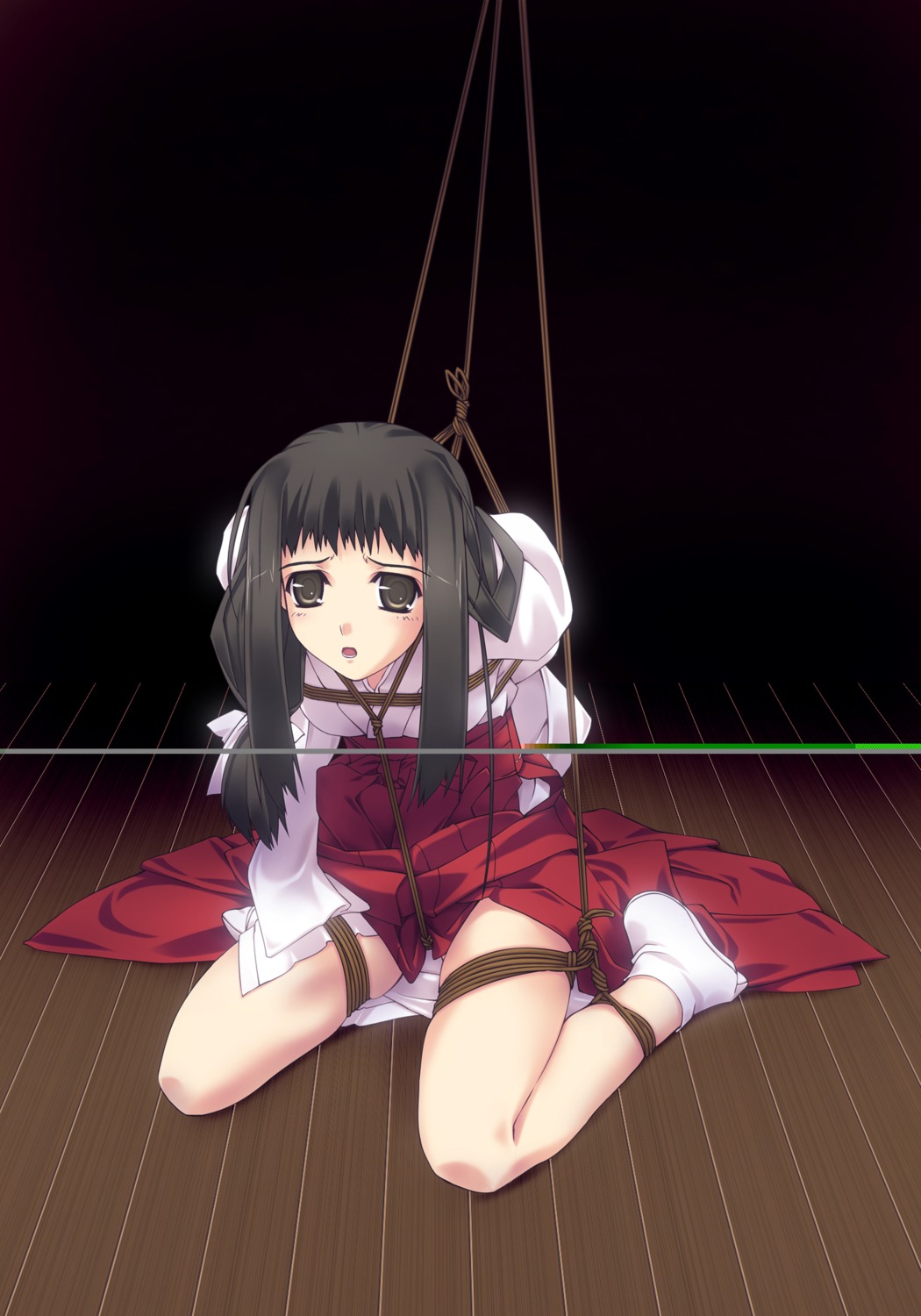 arms_behind_back bondage crotch_rope female female_only hakama highres japanese_clothes looking_at_viewer miko murakami_suigun rule34 scared solo tabi