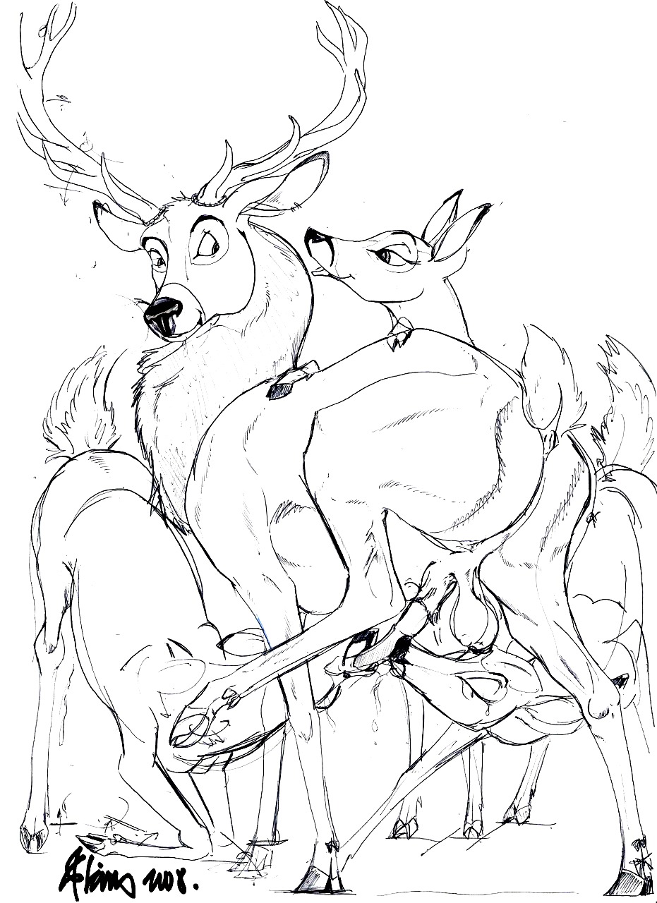 balls bambi_(character) bambi_(film) deer disney faline female feral feral_on_feral klaus_doberman male monochrome penis rule34 sketch tagme testicles