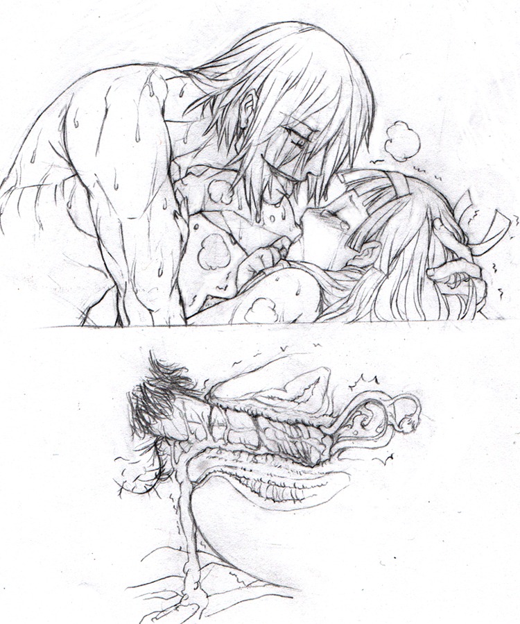 1girls blood blunt_bangs blush breasts chaotic-unknown closed_eyes clothing cross_section cum cum_in_pussy cum_in_uterus cum_inside cumdrip fallopian_tubes female grafite_(medium) kannagi male monochrome nagi open_mouth ovaries penetration penis pokies pubic_hair pussy rule34 sex small_breasts straight tears traditional_media uncensored uterus vaginal_penetration virgin x-ray