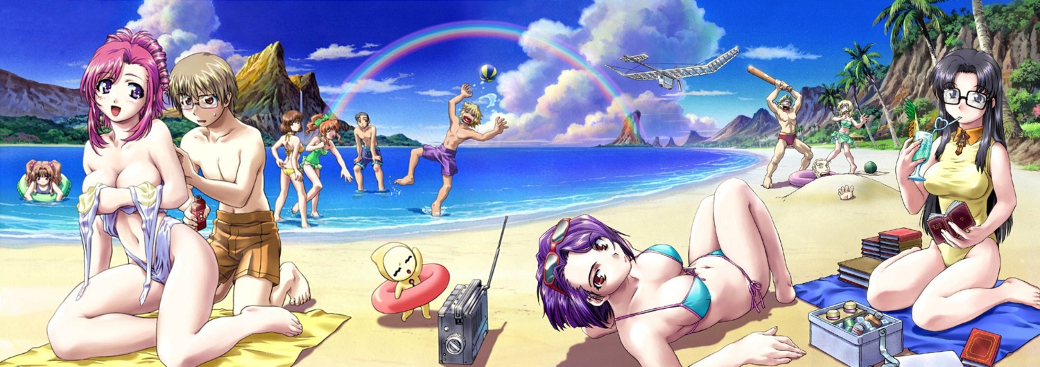 afloat airplane ball_(object) barefoot baseball_bat beach beach_ball bikini black_hair blindfold blonde_hair blue book bow breast_hold breasts brown_hair buried casual_one-piece_swimsuit cleavage cloud cooler crossover drake_anderson drink embarrassed feet female food front-tie_top fruit glasses hair_bobbles hair_ornament hairbow herikawa_koishi highres impossible_clothes impossible_clothing innertube joseph_carpenter kazami_mizuho kneeling kusanagi_kei large_breasts long_hair long_image looking_at_viewer lotion lying magumo_hyosuke marie_(onegai_teacher) misumi_kaede morino_ichigo mountain muscles nancy_makuhari on_back one-piece_swimsuit onegai_teacher open_mouth orange_hair outdoors palm_tree pink_hair ponytail purple_hair radio rainbow read_or_die reading rule34 sand sarong school_swimsuit shidou_matagu shirtless short_hair side-tie_bikini sitting sky standing straw sunglasses sunglasses_on_head swimsuit teacher teacher_and_student tied_hair towel tree twintails untied uon_taraku water watermelon wavy_hair wendy_earhart wide_image yomiko_readman