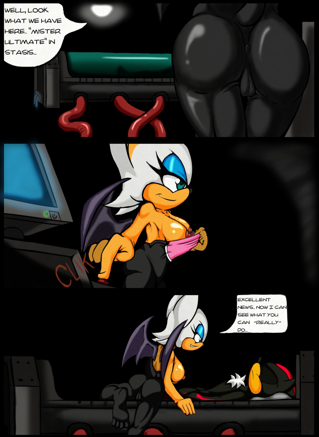 2014 anthro anus areola bat big_breasts big_butt blue_eyes breasts butt camel_toe clothed clothing comic duo e621 english_text erect_nipples eulipotyphlan female hair hedgehog hi_res imminent_sex male mammal membrane_(anatomy) membranous_wings nipples rouge_the_bat sega shadow_the_hedgehog smile sonic_the_hedgehog_(series) spazman text topless undressing white_hair wings