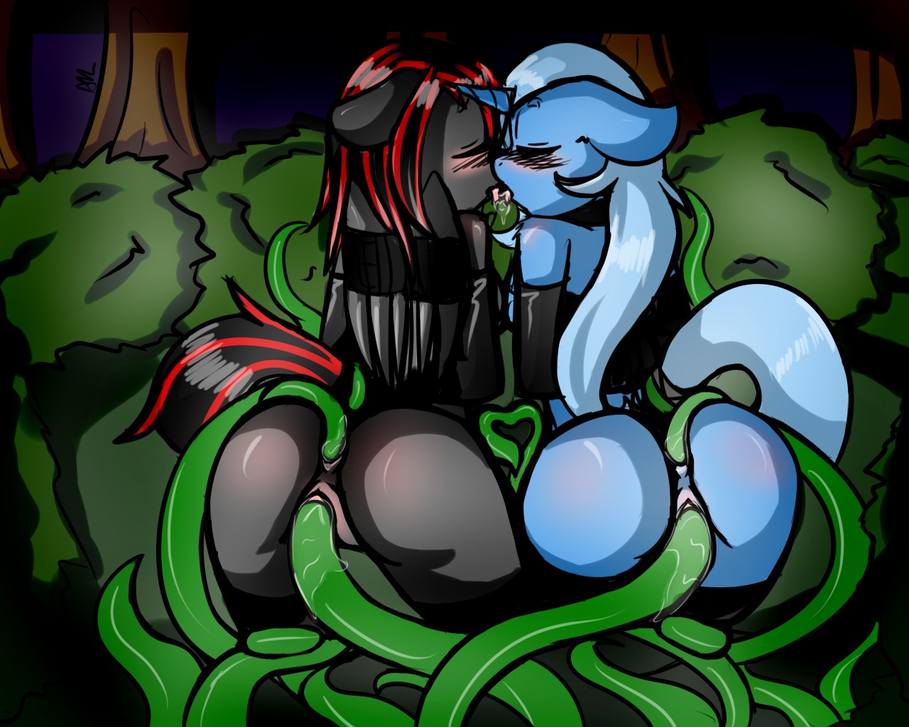 5:4 anal anal_penetration anthro anthrofied anus avante92 blush butt consentacles double_penetration duo e621 equid equine eyes_closed feathered_wings feathers female female/female french_kissing friendship_is_magic genitals green_tentacles hasbro heart_symbol horn kissing mammal multiple_penetration my_little_pony mythological_creature mythological_equine mythology pegasus penetration tail tentacles tongue trixie_(mlp) unicorn vaginal vaginal_penetration vulva wings