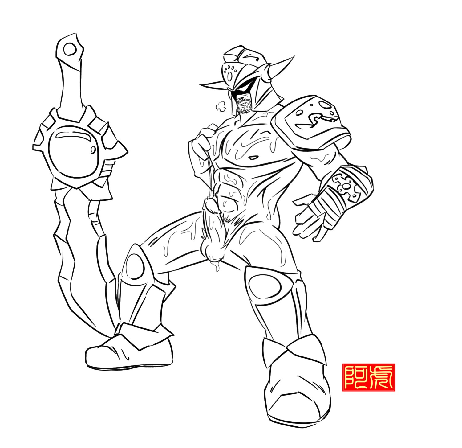 human league_of_legends male male_only nude rule34 simple_background solo spread_legs standing tryndamere uncensored white_background