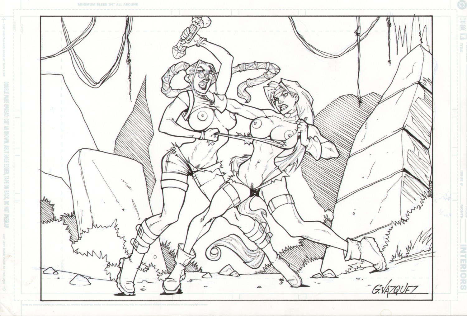 battle_chasers crossover female female_only gus_vazquez human lara_croft lara_croft_(classic) monochrome multiple_females red_monika rule34 tomb_raider tomb_raider_(classic)