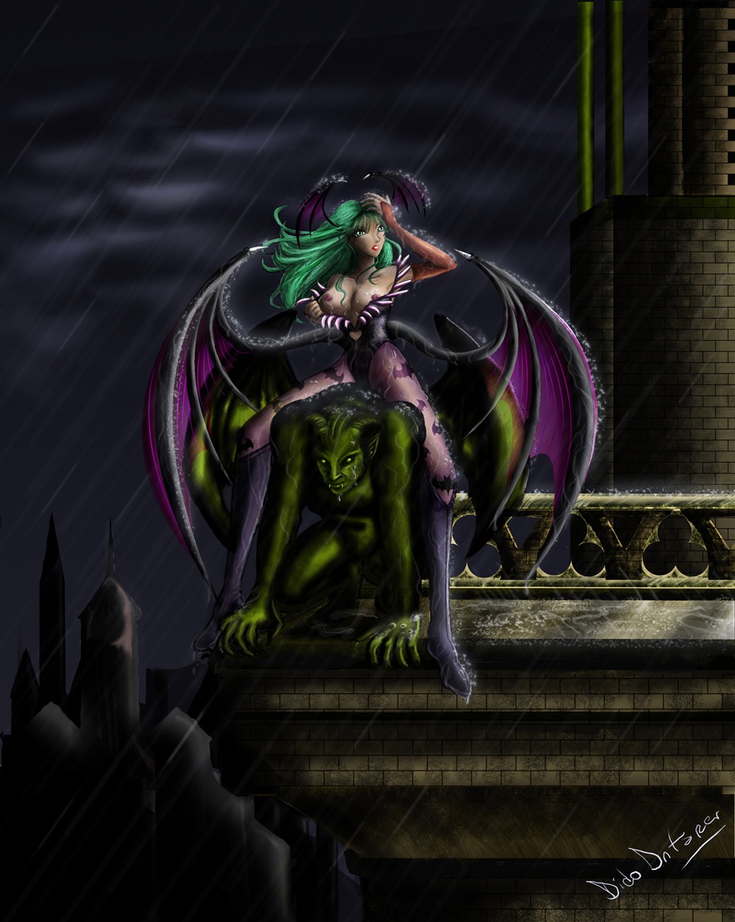 breasts capcom clothing darkstalkers demon dido-antares female gargoyle morrigan_aensland nipples rule34 small_breasts succubus tagme