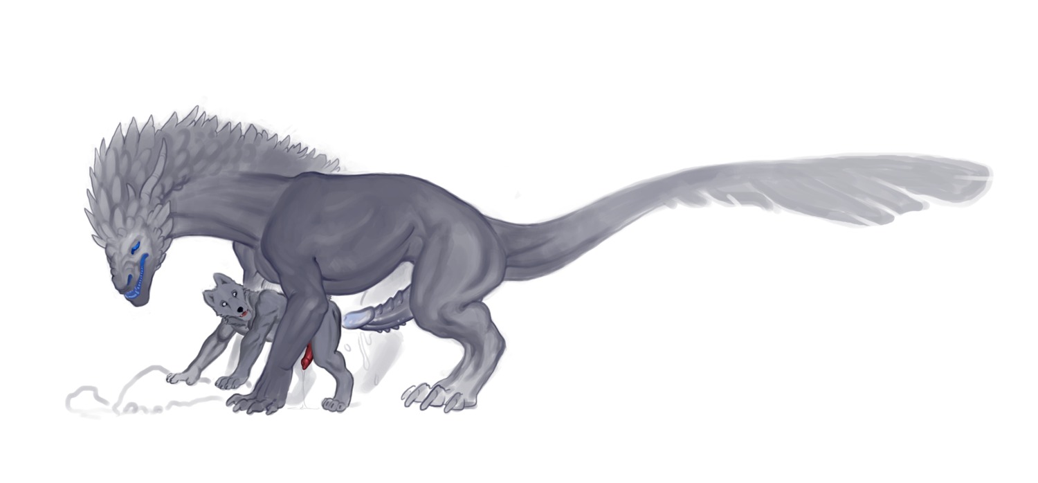 anal anal_penetration anthro anthro_on_feral bestiality blue_eyes bodily_fluids canid canine canis cum cum_in_ass cum_inside digitigrade dominant dragon duo e621 erection feathers feral from_behind_position genital_fluids genitals hi_res horn interspecies larger_dom larger_feral larger_male looking_back male male/male male_on_feral male_penetrated male_penetrating male_penetrating_male mammal mythological_creature mythological_scalie mythology nude open_mouth orion_(pheel) penetration penis pheel scalie sex simple_background size_difference smaller_anthro smaller_male tail tongue wolf