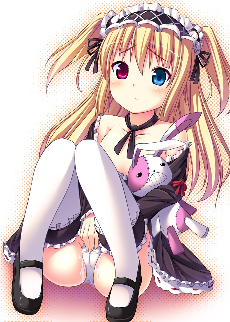 1girls bare_shoulders blue_eyes blush boku_wa_tomodachi_ga_sukunai cameltoe clothed_masturbation clothing dress female female_only fingering fingering_through_clothes garters gothic_lolita hairband hasegawa_kobato heterochromia lolita_fashion lolita_hairband lolita_headband long_hair maid mary_janes masturbation nectar-ii nectar_(fujiya) panties pantyshot pantyshot_(sitting) pantyshot_sitting pussy pussy_juice red_eyes ribbon rule34 shoes short_twintails sitting solo stockings stuffed_animal stuffed_toy thighhighs through_clothes tied_hair twintails two_side_up underwear white_legwear white_panties