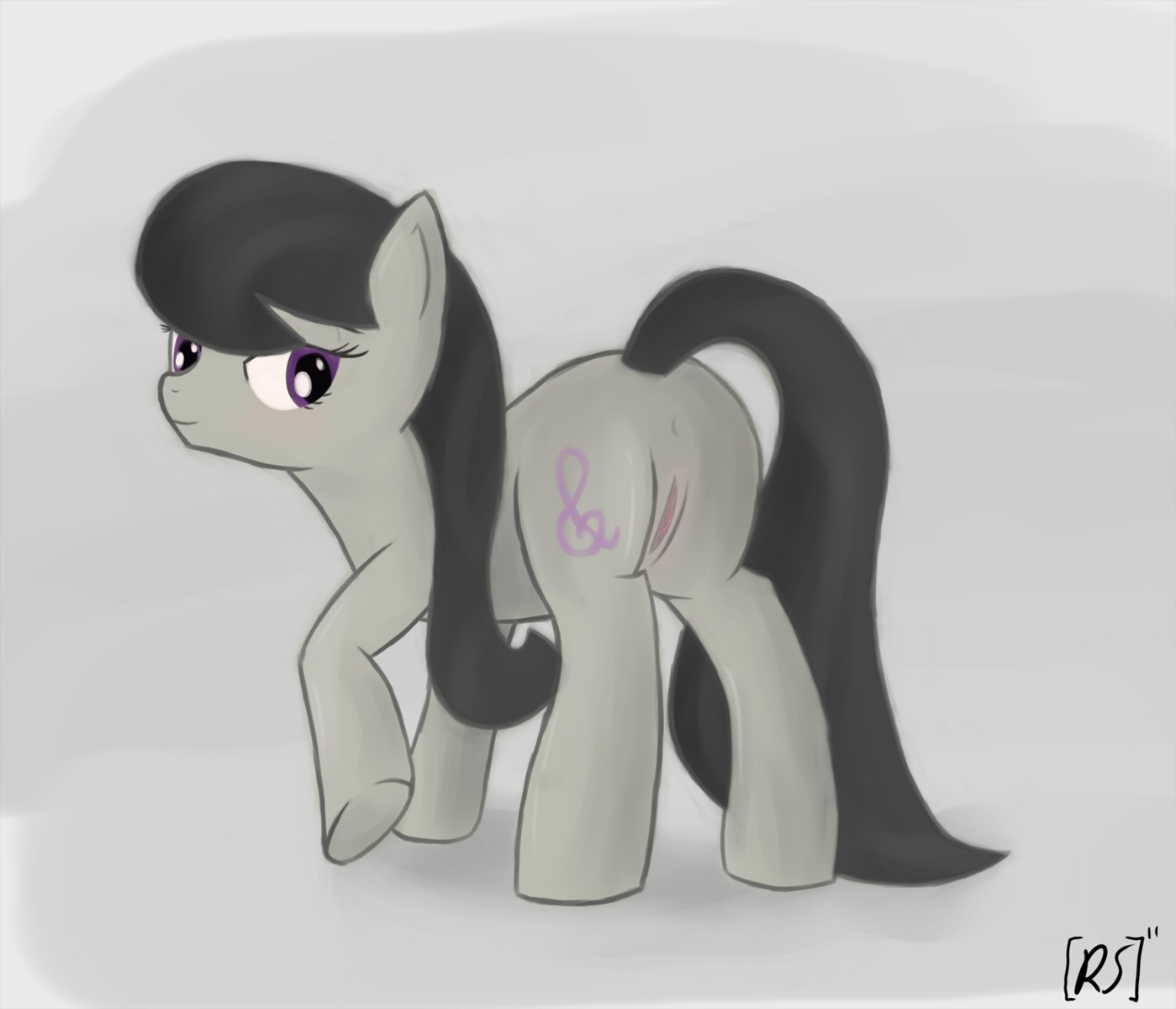 black_hair butt cutie_mark e621 earth_pony equid equine female feral friendship_is_magic genitals hair hasbro hi_res horse mammal my_little_pony octavia_(mlp) pony presenting presenting_hindquarters resistance-of-faith smile solo standing tail vulva