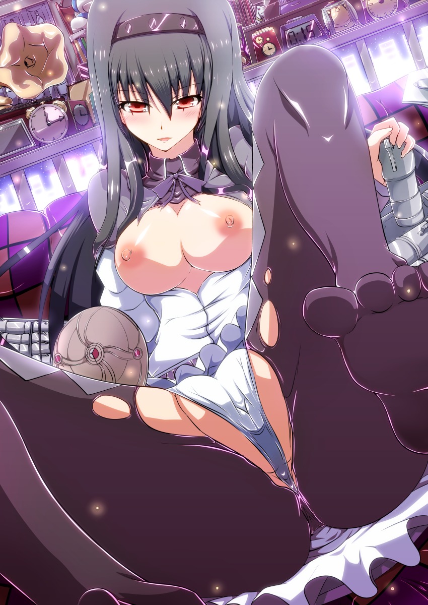 akemi_homura breasts cameltoe feet female headband mahou_shoujo_madoka_magica pantyhose pussy rule34